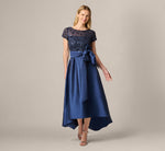 Short Sleeve Sequin Combo High Low Dress In Light Navy 1