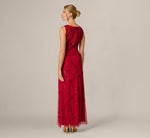 V Neck Sequin Beaded Floral Vine Gown In Cranberry 5
