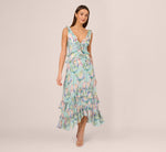 Sleeveless Floral Print High Low Maxi Dress With Ruffle Trim In Mint Multi 2