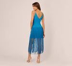 Crepe Fringe Dress With Double Spaghetti Straps And V Back In Deep Cerulean 5