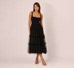 Sleeveless Midi Dress With Square Neck And Tiered Skirt In Black 1