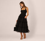 Sleeveless Midi Dress With Square Neck And Tiered Skirt In Black 3