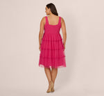 Plus Size Sleeveless Midi Dress With Square Neck And Tiered Skirt In Bright Rose 5
