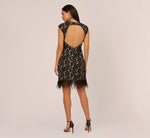 Cap Sleeve Lace Cocktail Dress With Feather Trim In Black Nude 5