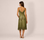 Dark Green Vintage Beaded Midi Fairy Dress With Sharkbite Hem - Adrianna Papell Dark Green Vintage Beaded Midi Fairy Dress With Sharkbite Hem - Adrianna Papell