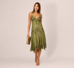 Vintage Beaded Midi Fairy Dress With Sharkbite Hem In Olive 1