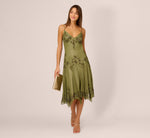 Dark Green Vintage Beaded Midi Fairy Dress With Sharkbite Hem - Adrianna Papell Dark Green Vintage Beaded Midi Fairy Dress With Sharkbite Hem - Adrianna Papell