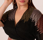 Plus Size Beaded Faux Wrap Dress With Dolman Sleeves In Black Bronze 3