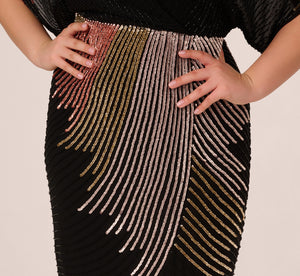 Plus Size Beaded Faux Wrap Dress With Dolman Sleeves In Black Bronze