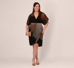 Plus Size Beaded Faux Wrap Dress With Dolman Sleeves In Black Bronze 1
