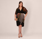 beaded faux wrap dress with dolman sleeves in rose gold Adrianna Papell Women's Bead Flutter-Sleeve Midi Mesh Dress - Blush Multi