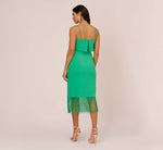 Stretch Crepe Popover Midi Dress With Fringe Hem In Summer Green 5