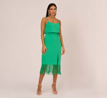 Stretch Crepe Popover Midi Dress With Fringe Hem In Summer Green 2