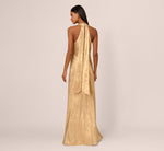 Foiled Mermaid Gown With Halter Neckline In Light Gold 6