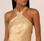 Foiled Mermaid Gown With Halter Neckline In Light Gold 4