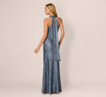 Foiled Mermaid Gown With Halter Neckline In French Blue 5