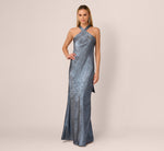 Foiled Mermaid Gown With Halter Neckline In French Blue 2