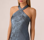 Foiled Mermaid Gown With Halter Neckline In French Blue 3