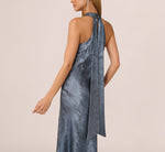 Foiled Mermaid Gown With Halter Neckline In French Blue 4