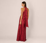 Foiled Mermaid Gown With Halter Neckline In Wine 5
