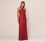 Foiled Mermaid Gown With Halter Neckline In Wine 2