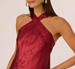 Foiled Mermaid Gown With Halter Neckline In Wine 3