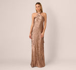 Foiled Mermaid Gown With Halter Neckline In Mocha 3