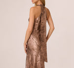 Foiled Mermaid Gown With Halter Neckline In Mocha 5