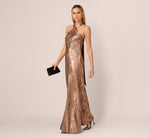 Foiled Mermaid Gown With Halter Neckline In Mocha 2