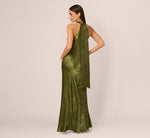 Foiled Mermaid Gown With Halter Neckline In Dark Olive 5