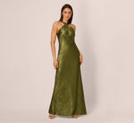 Foiled Mermaid Gown With Halter Neckline In Dark Olive 2