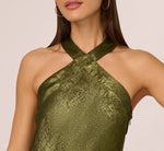 Foiled Mermaid Gown With Halter Neckline In Dark Olive 3