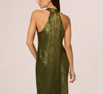 Foiled Mermaid Gown With Halter Neckline In Dark Olive 4