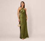 Foiled Mermaid Gown With Halter Neckline In Dark Olive 1