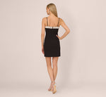 Crepe Dress With Spaghetti Straps And Rhinestone Neckline In Black 6