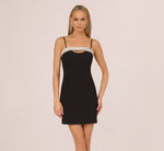 Crepe Dress With Spaghetti Straps And Rhinestone Neckline In Black 3