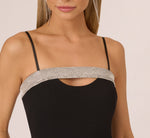 Crepe Dress With Spaghetti Straps And Rhinestone Neckline In Black 4