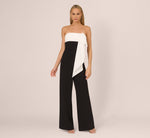 Colorblock Crepe Strapless Jumpsuit With Bow Accent In Black White 3