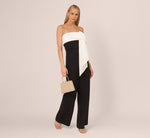 Colorblock Crepe Strapless Jumpsuit With Bow Accent In Black White 2