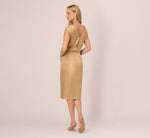 Foil Blouson Midi Dress With Faux Wrap Skirt In Light Gold 5