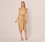 Foil Blouson Midi Dress With Faux Wrap Skirt In Light Gold 2