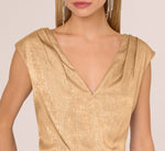Foil Blouson Midi Dress With Faux Wrap Skirt In Light Gold 3