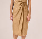 Foil Blouson Midi Dress With Faux Wrap Skirt In Light Gold 4