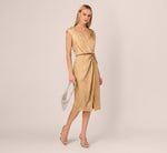 Foil Blouson Midi Dress With Faux Wrap Skirt In Light Gold 1