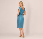 Foil Blouson Midi Dress With Faux Wrap Skirt In Ocean Dream 5