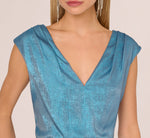 Foil Blouson Midi Dress With Faux Wrap Skirt In Ocean Dream 3