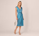 Foil Blouson Midi Dress With Faux Wrap Skirt In Ocean Dream 1
