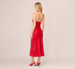 Foil Woven Halter Midi Dress In Red 6