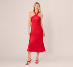 Foil Woven Halter Midi Dress In Red 3