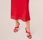 Foil Woven Halter Midi Dress In Red 5